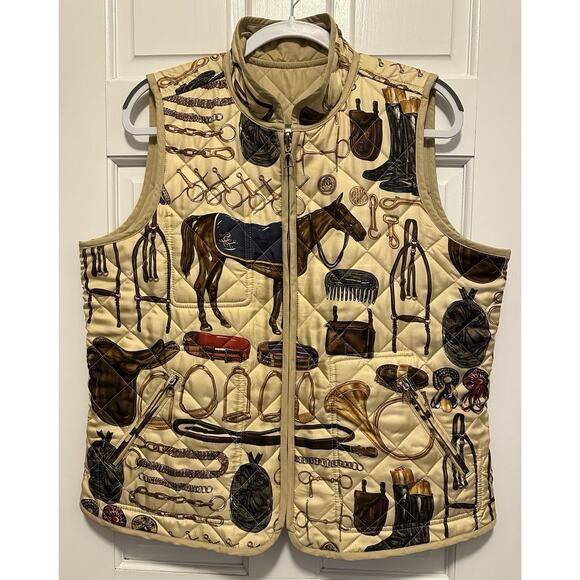 Ralph Lauren Collection Jackets & Blazers - Lauren Ralph Lauren Equestrian Horse Print Quilted Vest XL Preppy Riding